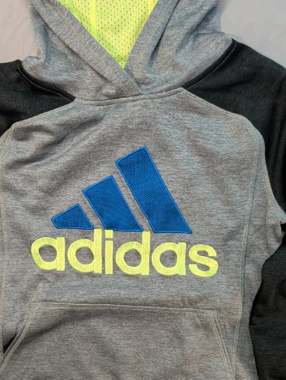 adidas Grey Hoodie with Black Sleeves and Blue Logo
